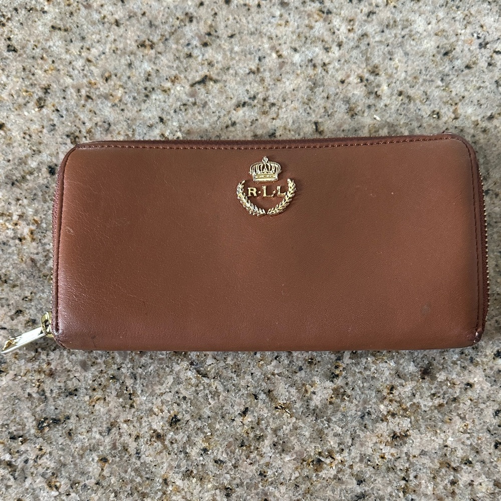 Ralph Lauren Tan Leather Zip Wallet